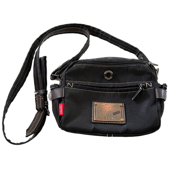 Espirit Crossbody Bag Black Nylon Shoulder Adjustable Strap Zip Closure Small - Picture 1 of 10